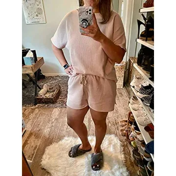 ZESICA Women's Cozy Waffle Knit Pajama Set with Shorts