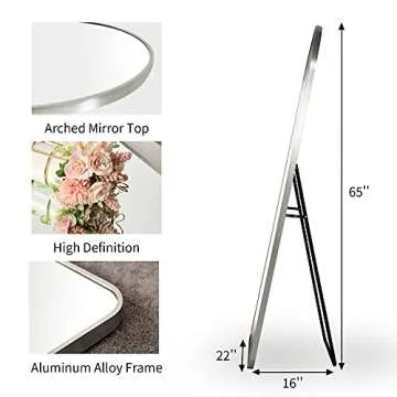BEAUTYPEAK Arched Full Length Mirror, 64"x21" Rounded Coner Floor Length Mirror with Aluminum Alloy Frame, Full Body Mirror with Stand, Standing Hanging or Leaning Against Wall
