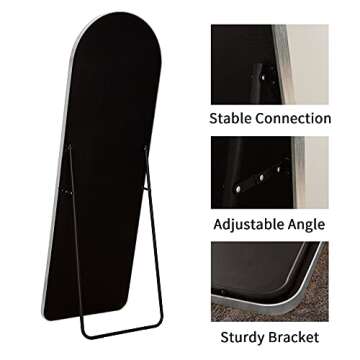 BEAUTYPEAK Arched Full Length Mirror, 64"x21" Rounded Coner Floor Length Mirror with Aluminum Alloy Frame, Full Body Mirror with Stand, Standing Hanging or Leaning Against Wall
