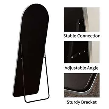 BEAUTYPEAK Arched Full Length Mirror, 64"x21" Rounded Coner Floor Length Mirror with Aluminum Alloy Frame, Full Body Mirror with Stand, Standing Hanging or Leaning Against Wall