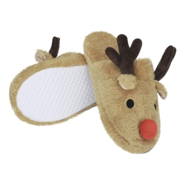 Greenery-GRE Womens Warm Fleece Indoor Cartoon Slippers Winter Soft Cozy Home Booties Non-Slip Plush Slip-on Shoes Ankle Boots (S: US 5-6 B(M), Brown Elk Antler)