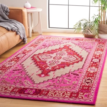 SAFAVIEH Bellagio Collection Area Rug - 6' x 9', Red Pink & Ivory, Handmade Medallion Wool, Ideal fo...