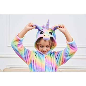 Unicorn Hooded Bathrobe Sleepwear Matching Slippers Girls Gifts (Bright Rainbow, 10-11 Years)
