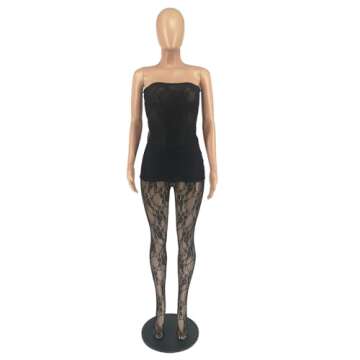 Womens Sexy Off Shoudler Bodycon Lace Paneled Leg Party Clubwear Jumpsuit Rompers Black