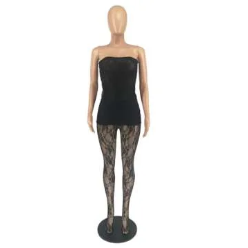 Womens Sexy Off Shoudler Bodycon Lace Paneled Leg Party Clubwear Jumpsuit Rompers Black