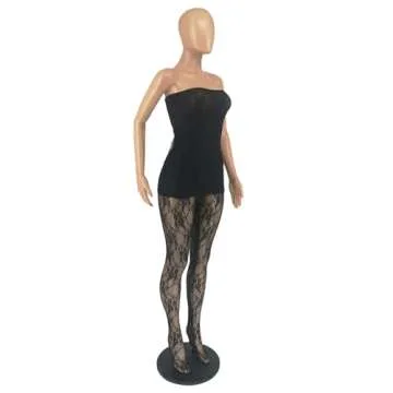 Womens Sexy Off Shoudler Bodycon Lace Paneled Leg Party Clubwear Jumpsuit Rompers Black