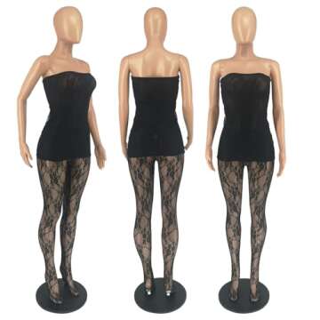 Womens Sexy Off Shoudler Bodycon Lace Paneled Leg Party Clubwear Jumpsuit Rompers Black