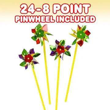 ArtCreativity 8-Point Pinwheels Set - Pack of 24 - Assorted Colors - Fun Carnival Toy and Party Favo...
