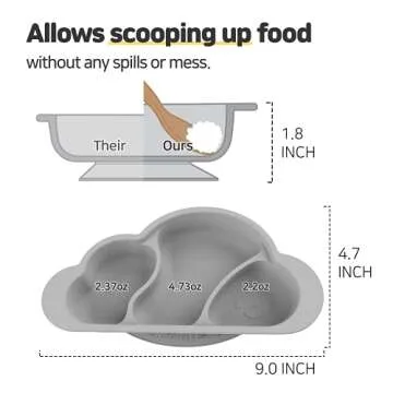 Mother's Corn Suction Plate for Baby | Divided Food-Grade 100% Silicone Feeding Bowls and Dishes for Kids, Infants & Toddlers - BPA-Free, Microwave, Dishwasher & Oven Safe | Cloud Design | Grey