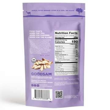 GoodSAM Organic Raw Brazil Nuts 0.5lb, Unsalted, Gluten Free, Non GMO, Vegan, Keto, Regenerative Farming, Direct Trade