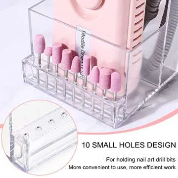 Noverlife 10 Holes Mini Nail Drill Machine & Bits Storage Box, Transparent Nail Drill Grinding Bit Organizer, Plastic Nail Drill Tool Displayer Holder Case (Not Included Nail Drill Machine & Bit)