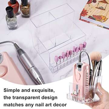Noverlife 10 Holes Mini Nail Drill Machine & Bits Storage Box, Transparent Nail Drill Grinding Bit Organizer, Plastic Nail Drill Tool Displayer Holder Case (Not Included Nail Drill Machine & Bit)
