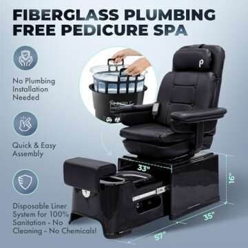 Pibbs PS92 Fiberglass Plumbing Free Pedicure Spa Featuring The Footsie Bath Tub with Disposable Line...
