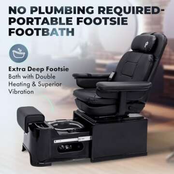 Pibbs PS92 Fiberglass Plumbing Free Pedicure Spa Featuring The Footsie Bath Tub with Disposable Liners, Swivel Chair That Reclines with 6 Vibration Functions & Adjustable Footrest, PIB-PS92