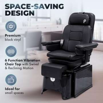 Pibbs PS92 Fiberglass Plumbing Free Pedicure Spa Featuring The Footsie Bath Tub with Disposable Liners, Swivel Chair That Reclines with 6 Vibration Functions & Adjustable Footrest, PIB-PS92