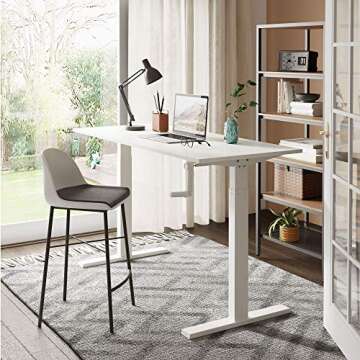 DEVAISE Adjustable Height Standing Desk, 55 inch Sit to Stand Up Desk Workstation with Crank Handle for Office Home, White