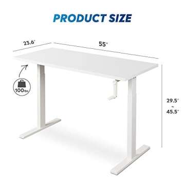 DEVAISE Adjustable Height Standing Desk, 55 inch Sit to Stand Up Desk Workstation with Crank Handle for Office Home, White