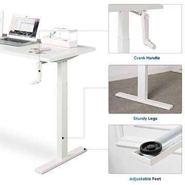 DEVAISE Adjustable Height Standing Desk, 55 inch Sit to Stand Up Desk Workstation with Crank Handle for Office Home, White