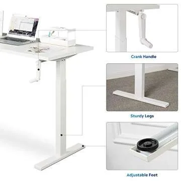 DEVAISE Adjustable Height Standing Desk, 55 inch Sit to Stand Up Desk Workstation with Crank Handle for Office Home, White