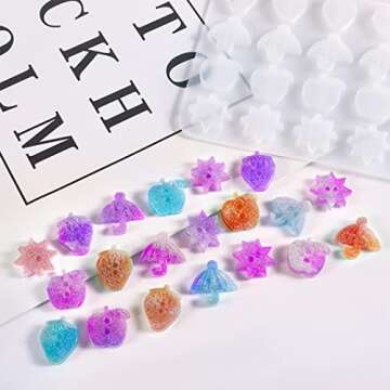 DIYBravo 4PCS Cute Button Resin Mold Flower Heart Apple Clover Silicone Epoxy Fridge Decorative Earring Studs Resin Casting Ornament Mold for DIY Gift Making Crafts