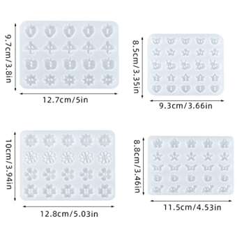 DIYBravo 4PCS Cute Button Resin Mold Flower Heart Apple Clover Silicone Epoxy Fridge Decorative Earring Studs Resin Casting Ornament Mold for DIY Gift Making Crafts