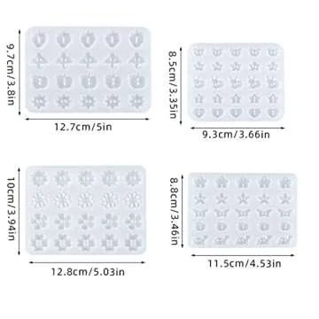 DIYBravo 4PCS Cute Button Resin Mold Flower Heart Apple Clover Silicone Epoxy Fridge Decorative Earring Studs Resin Casting Ornament Mold for DIY Gift Making Crafts