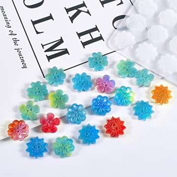 DIYBravo 4PCS Cute Button Resin Mold Flower Heart Apple Clover Silicone Epoxy Fridge Decorative Earring Studs Resin Casting Ornament Mold for DIY Gift Making Crafts