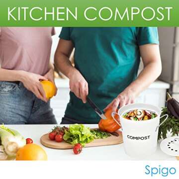 Indoor Kitchen Compost BIN by Spigo, Great for Food Scraps, Includes Charcoal Filter for Odor Absorb...