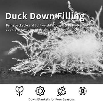 zzlamb Packable & Lightweight Camping Blanket, Soft Travel Duck Down Throw 650 Fill Power, Compact W...