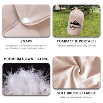 zzlamb Packable & Lightweight Camping Blanket, Soft Travel Duck Down Throw 650 Fill Power, Compact Warm Down Lap Blanket for Couch Airplane Car Picnic RV Backpacking Beach, 50x77in Cherry Pink