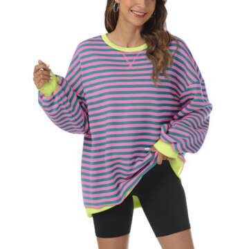 Kissfix Women's Striped Oversized Sweatshirt - Y2K Pullover Tops