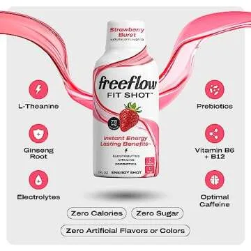 Freeflow Fit Energy Shots - Strawberry Burst, 24 Count with Vitamins and Electrolytes