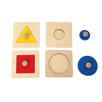 Thoth Montessori Single Shape Puzzle First Shapes Jumbo Wooden Puzzle Board Knob Wooden Puzzle Geometric Shape Puzzle Early Education Material Sensorial Toy for Toddler Shape & Color Sorter (4 pieces)
