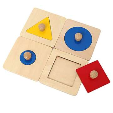 Thoth Montessori Single Shape Puzzle First Shapes Jumbo Wooden Puzzle Board Knob Wooden Puzzle Geometric Shape Puzzle Early Education Material Sensorial Toy for Toddler Shape & Color Sorter (4 pieces)