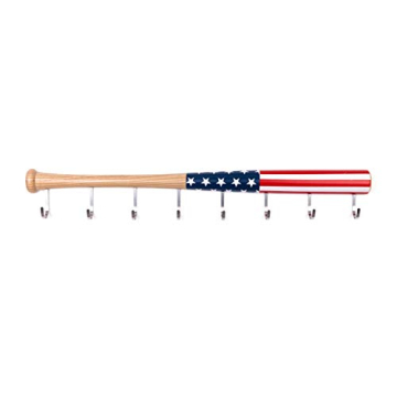 Coat Rack Wall Mount with 8 Hooks on Hardwood Baseball Bat. Fully Assembled, Fun Clothes Hanger. Unique Gift for Sports Fans. for Display on Door in Entryway, Bathroom, Kids Room Color:American Flag