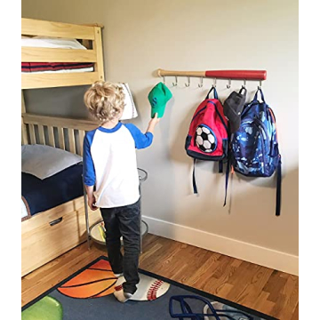 Coat Rack Wall Mount with 8 Hooks on Hardwood Baseball Bat. Fully Assembled, Fun Clothes Hanger. Unique Gift for Sports Fans. for Display on Door in Entryway, Bathroom, Kids Room Color:American Flag