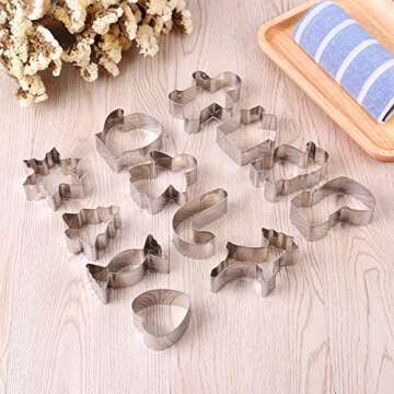 Christmas Cookie Cutters Set 12 Pieces Stainless Steel Cookie Cutter Set for Baking -Gingerbread Men,Christmas Tree,Snowflake, Candy Cane, Stocking,Mitten