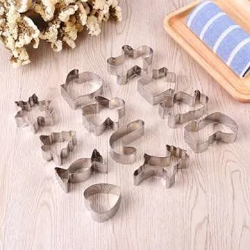 Christmas Cookie Cutters Set 12 Pieces Stainless Steel Cookie Cutter Set for Baking -Gingerbread Men,Christmas Tree,Snowflake, Candy Cane, Stocking,Mitten