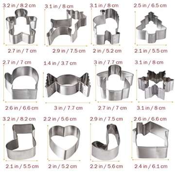 Christmas Cookie Cutters Set 12 Pieces Stainless Steel Cookie Cutter Set for Baking -Gingerbread Men,Christmas Tree,Snowflake, Candy Cane, Stocking,Mitten