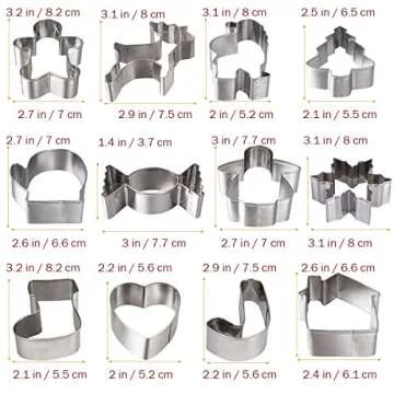 Christmas Cookie Cutters Set 12 Pieces Stainless Steel Cookie Cutter Set for Baking -Gingerbread Men,Christmas Tree,Snowflake, Candy Cane, Stocking,Mitten