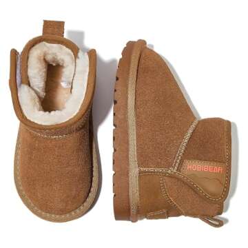 HOBIBEAR Toddler Suede Snow Boots - Warm & Cozy Safe Fit
