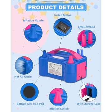 Kusamue Electric Balloon Pump, Balloon Inflator Machine for Balloons at Home, Portable Dual Nozzle Air Pump Balloon Inflator/Blower Bulk Balloons Filling for Kids Party Decoration(Blue,110V)