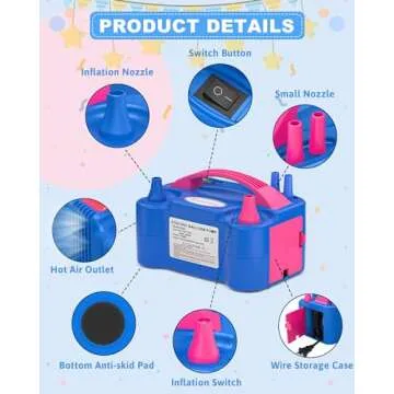 Kusamue Electric Balloon Pump, Balloon Inflator Machine for Balloons at Home, Portable Dual Nozzle Air Pump Balloon Inflator/Blower Bulk Balloons Filling for Kids Party Decoration(Blue,110V)