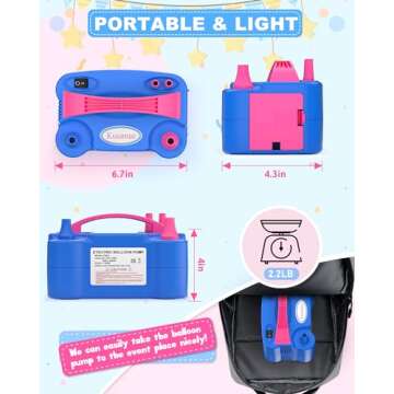 Kusamue Electric Balloon Pump, Balloon Inflator Machine for Balloons at Home, Portable Dual Nozzle Air Pump Balloon Inflator/Blower Bulk Balloons Filling for Kids Party Decoration(Blue,110V)