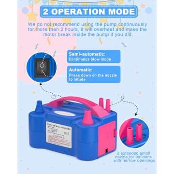 Kusamue Electric Balloon Pump, Balloon Inflator Machine for Balloons at Home, Portable Dual Nozzle Air Pump Balloon Inflator/Blower Bulk Balloons Filling for Kids Party Decoration(Blue,110V)