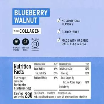 Purely Elizabeth Gluten-Free Collagen Oats Cup, Blueberry Walnut