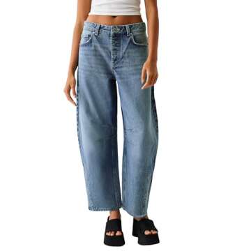 Allimy Womens Jeans High Waisted Mid Rise Baggy Loose Fit Ankle Barrel Leg Y2K Boyfriend Horseshoe C...