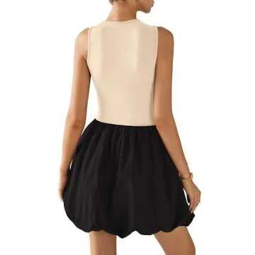 KIRUNDO Summer Dresses for Women 2025 Sleeveless Bodycon Bubble Mini Dress Cute Crewneck Drop Waist ...