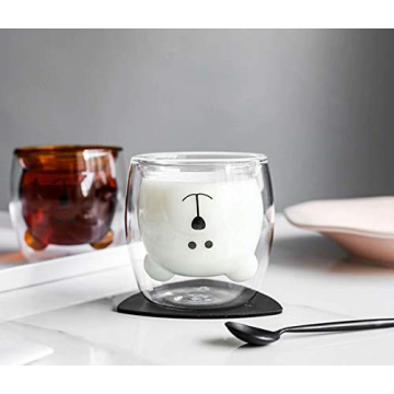 Cute Bear Double Wall Glass Mugs for Coffee