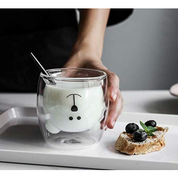 Cute Bear Double Wall Glass Mugs for Coffee
